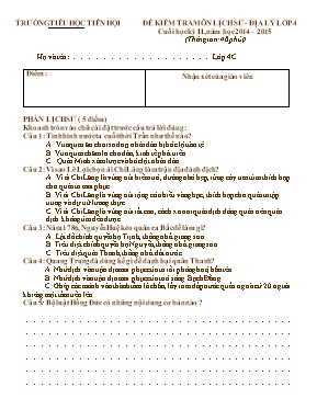 Đề kiểm tra cuối học kỳ II môn Lịch sử + Địa lý Lớp 4 - Năm học 2014-2015 - Trường TH Tiên Hội (Có đáp án)
